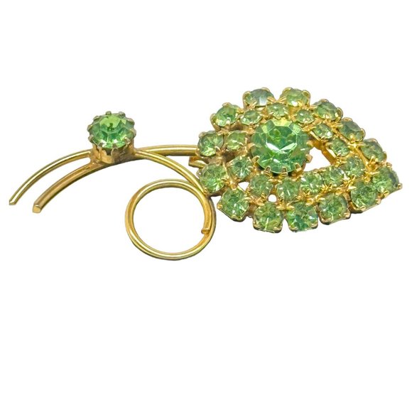 Vintage Green Rhinestone Leaf Pin - Picture 1 of 10